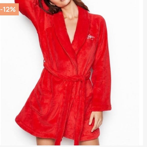 Victoria’s Secret Bright Cherry Red Plush Short Robe - Picture 1 of 7